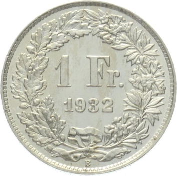 Schweiz 1 Franken 1932 B - fast unzirkuliert/stempelglanz